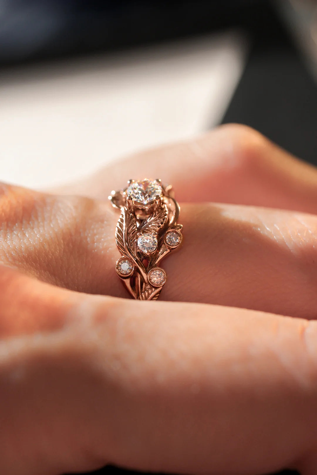 Leaf White Zircon Ring