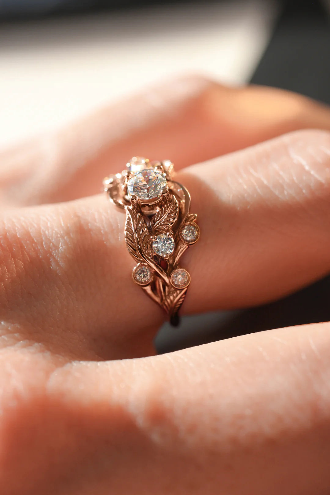 Leaf White Zircon Ring