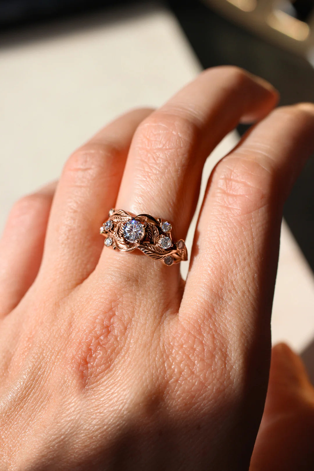 Leaf White Zircon Ring