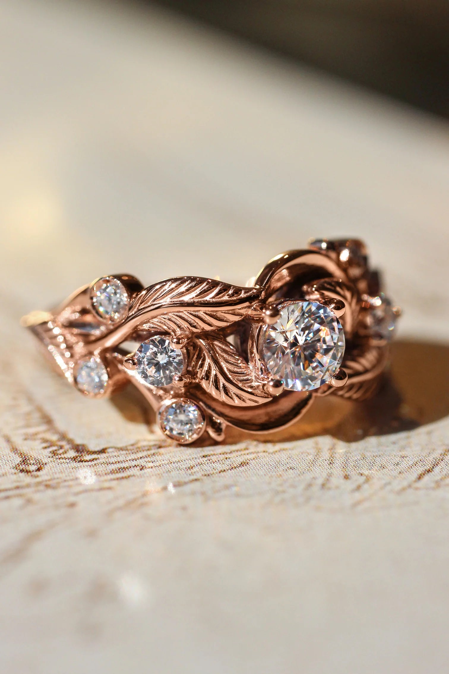 Leaf White Zircon Ring