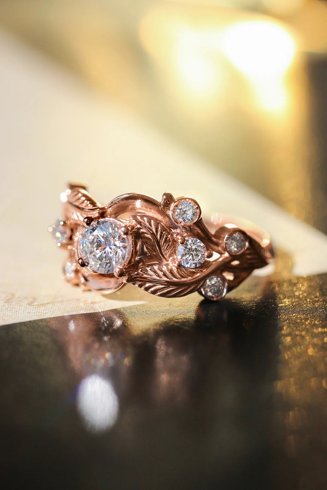 Leaf White Zircon Ring