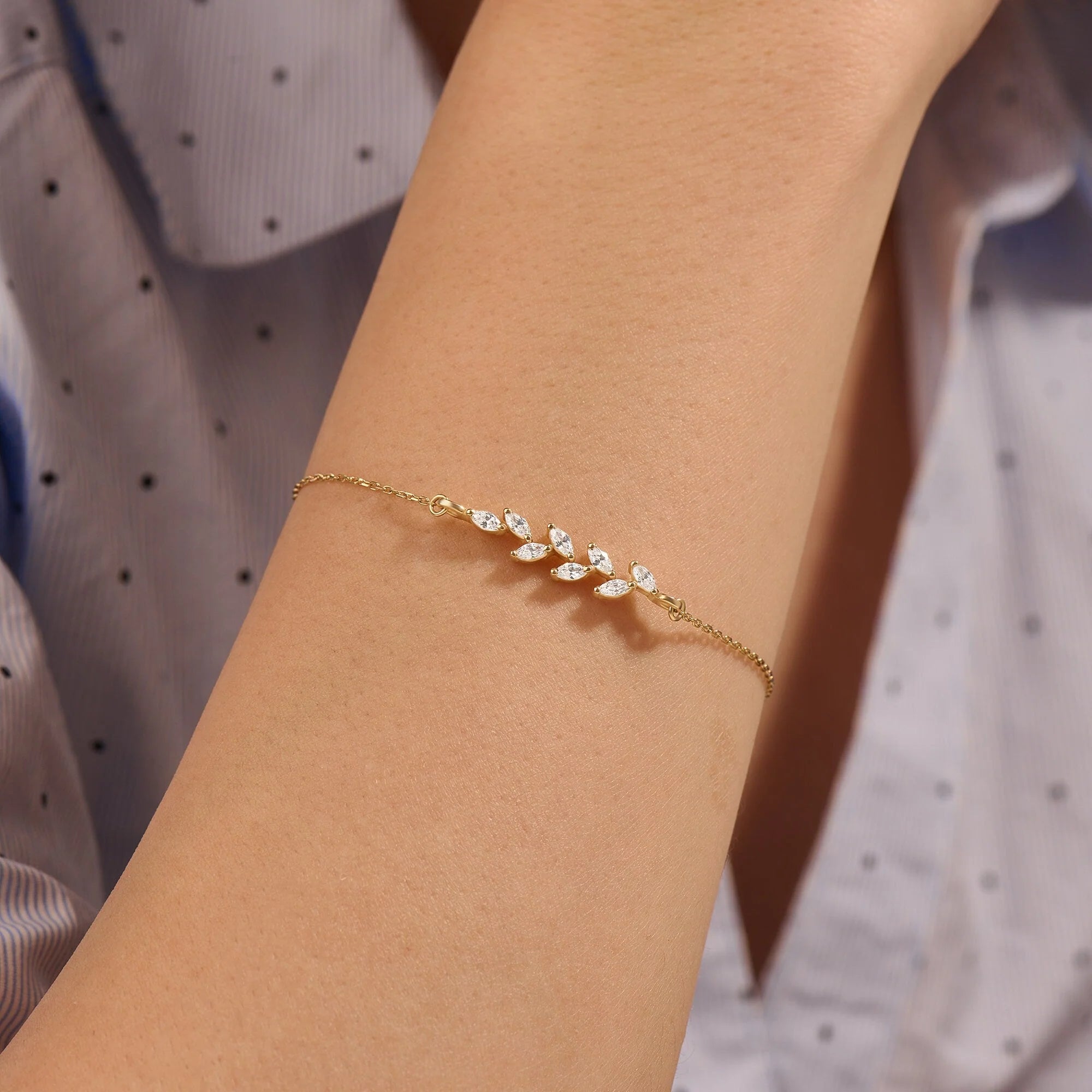 Leaf Marquise Cut Bracelet - ARTSY SILVER