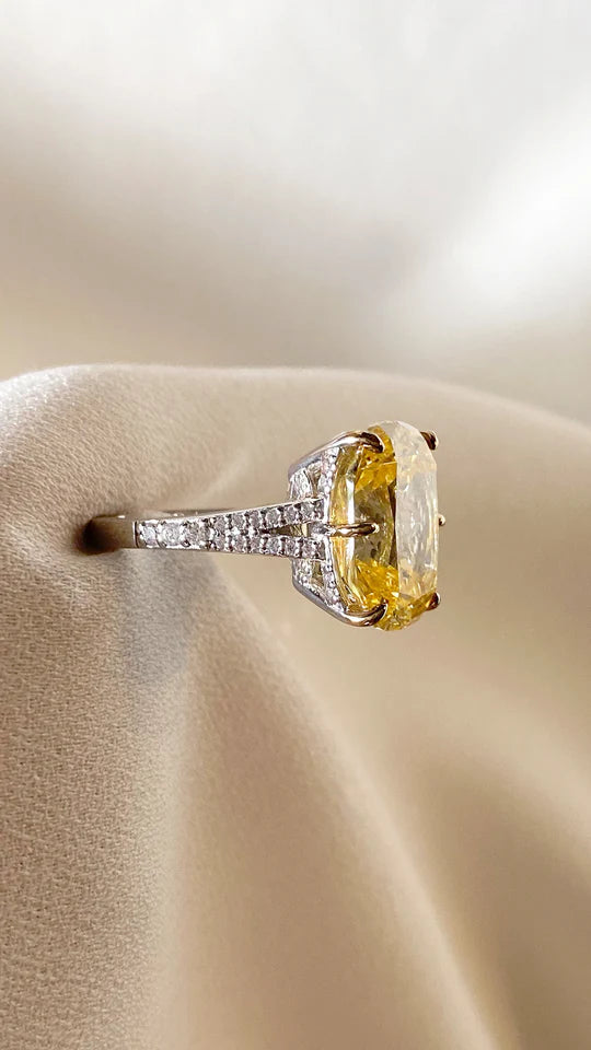 Lemonade yellow zircon ring for women, sterling silver- ARTSY SILVER