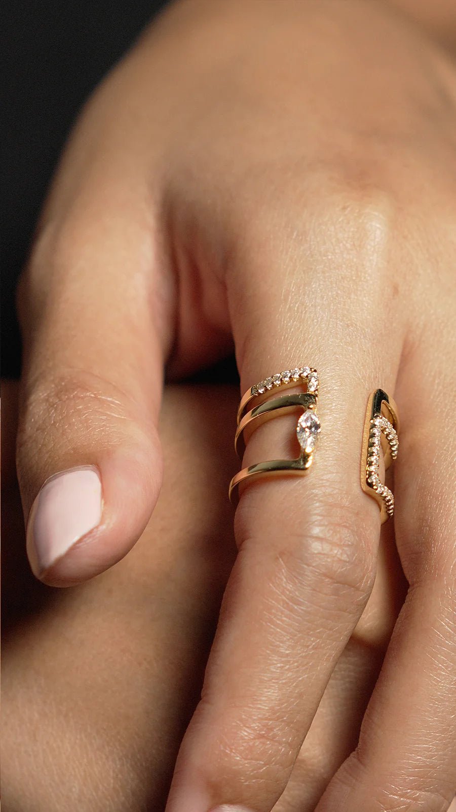 Marquise Cut Zircon Open Ring - ARTSY SILVER