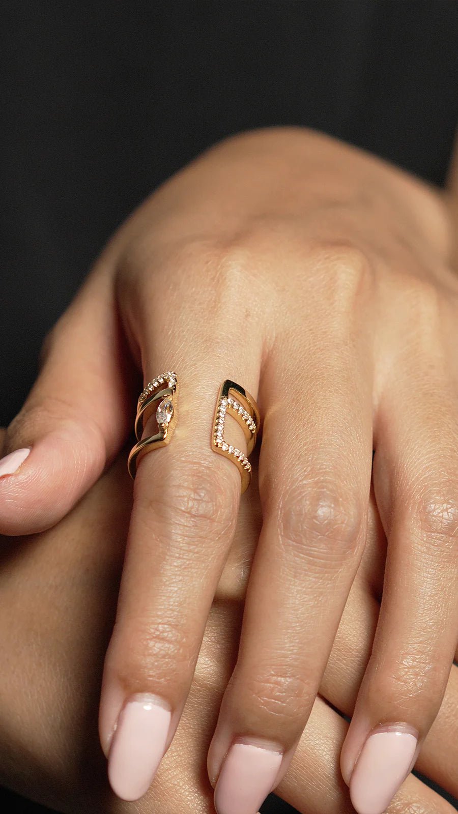 Marquise Cut Zircon Open Ring - ARTSY SILVER