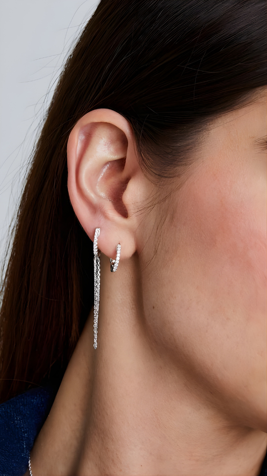 Mini Hoop Silver Chain Earrings