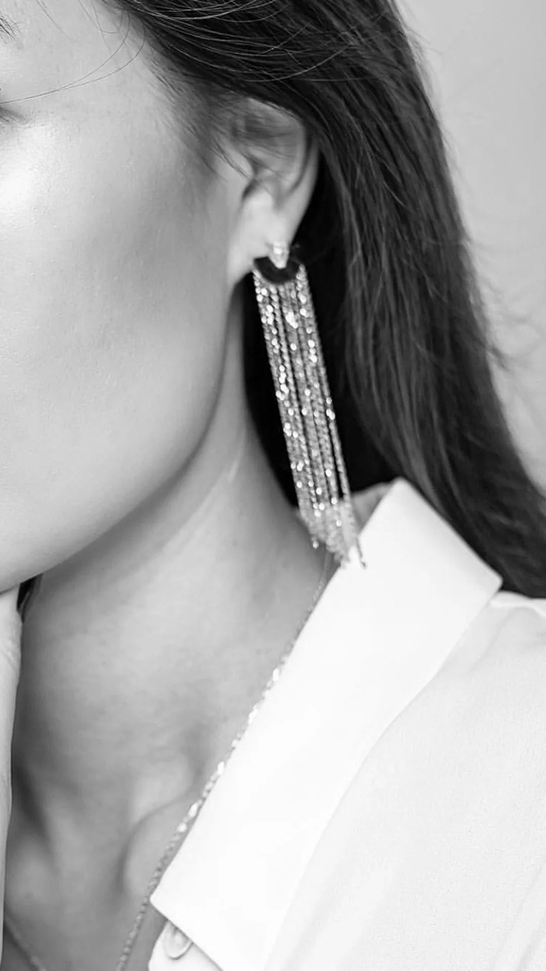 Multi Chains Pear Cut Stone Earrings - ARTSY SILVER