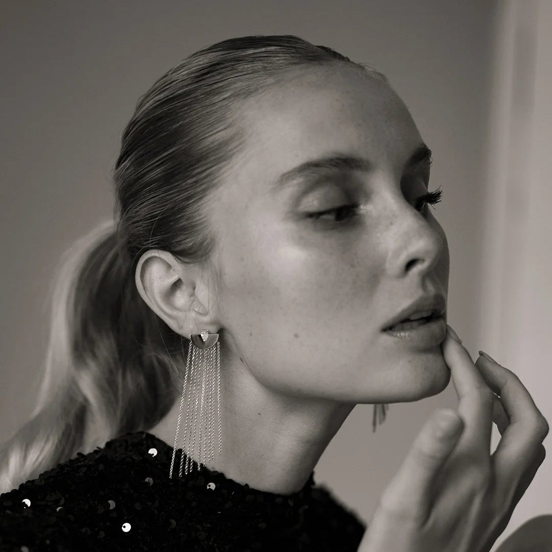 Multi Chains Pear Cut Stone Earrings - ARTSY SILVER