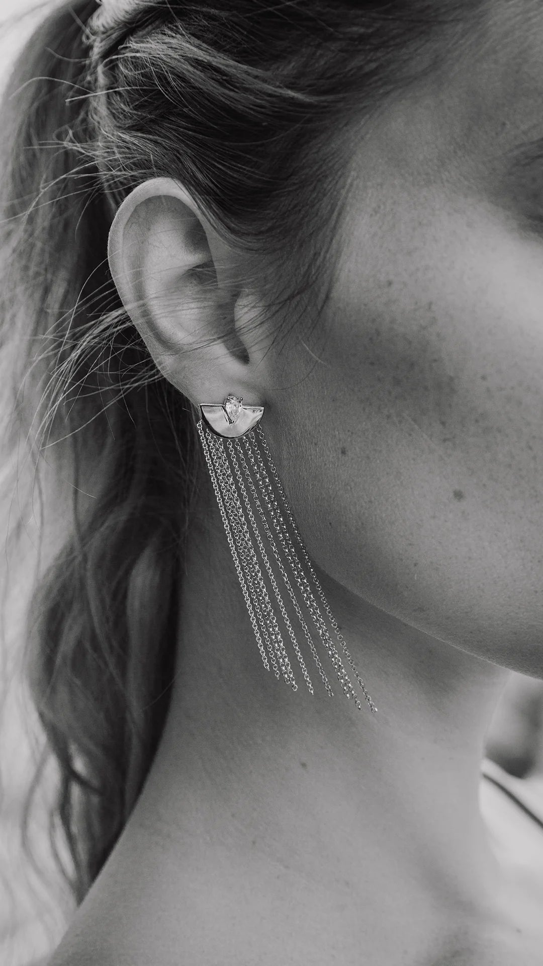 Multi Chains Pear Cut Stone Earrings - ARTSY SILVER