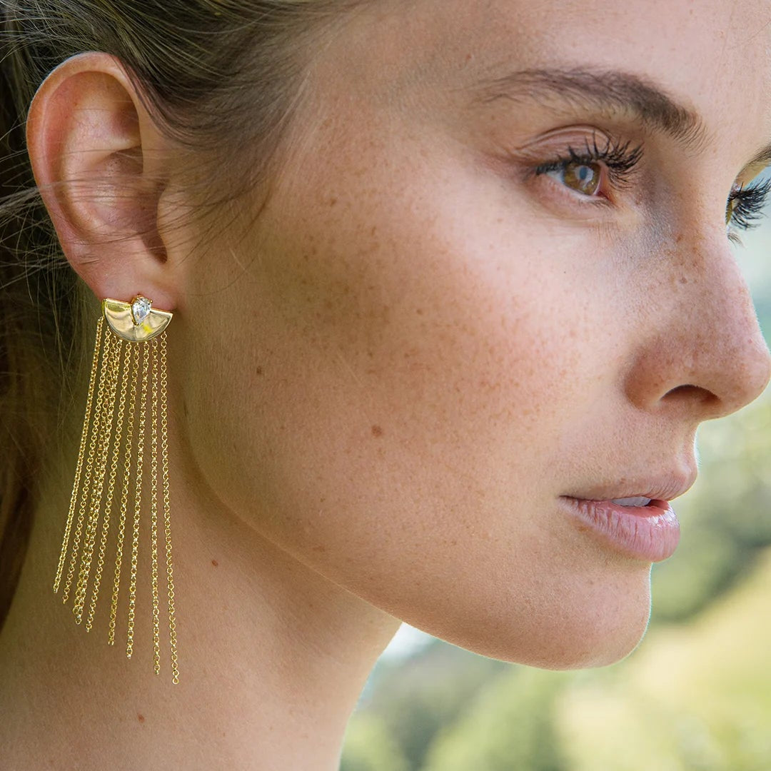 Multi Chains Pear Cut Stone Earrings - ARTSY SILVER