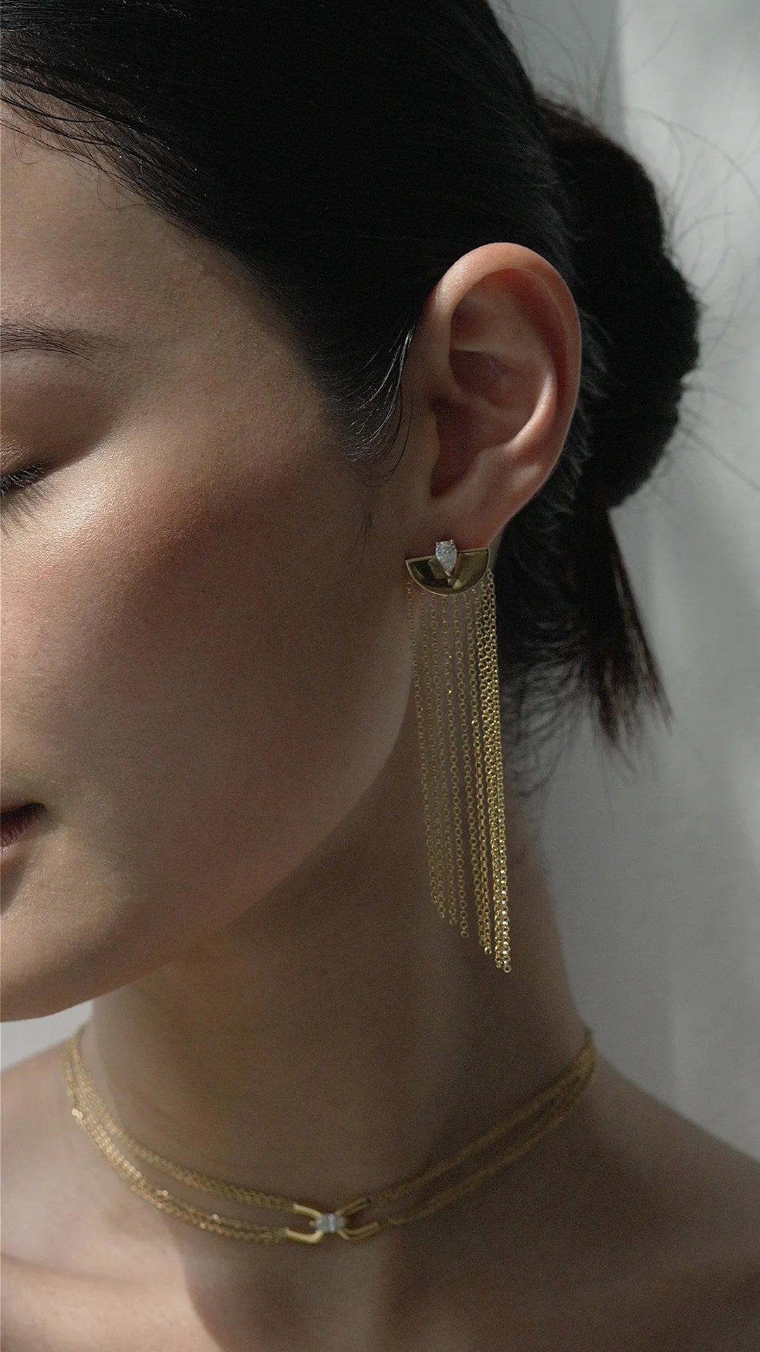 Multi Chains Pear Cut Stone Earrings - ARTSY SILVER