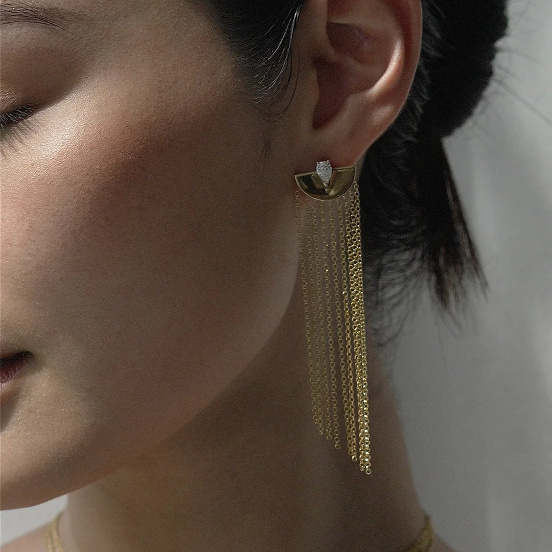 Multi Chains Pear Cut Stone Earrings - ARTSY SILVER