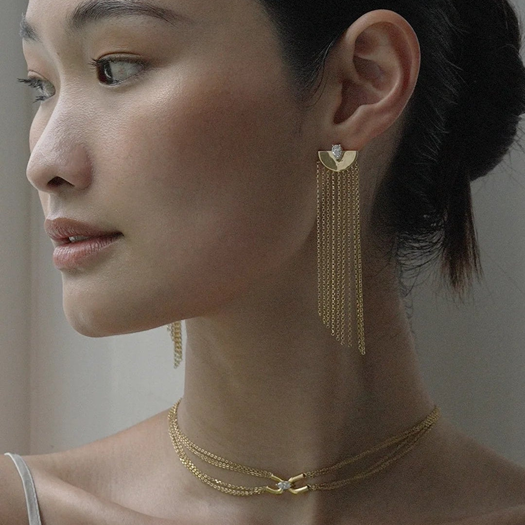 Multi Chains Necklace & Earrings Set - ARTSY SILVER