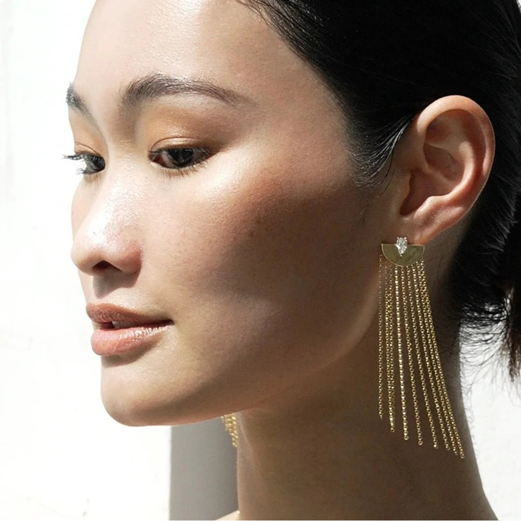 Multi Chains Pear Cut Stone Earrings - ARTSY SILVER