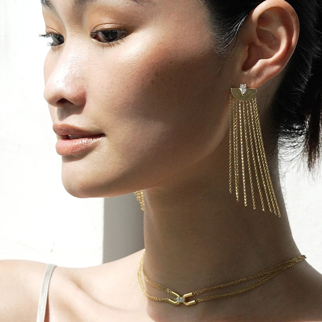 Multi Chains Necklace & Earrings Set - ARTSY SILVER