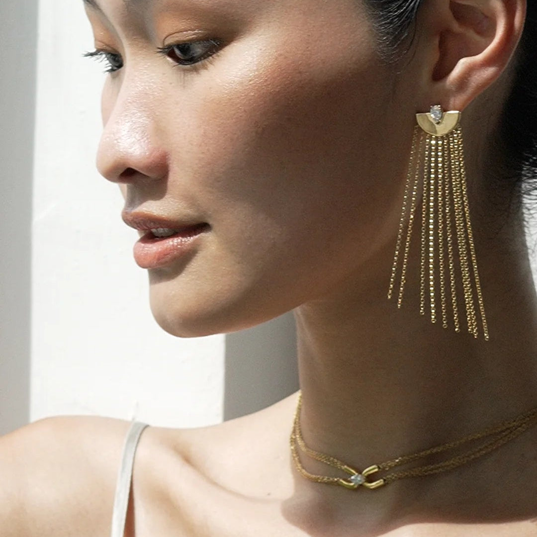 Multi Chains Necklace & Earrings Set - ARTSY SILVER