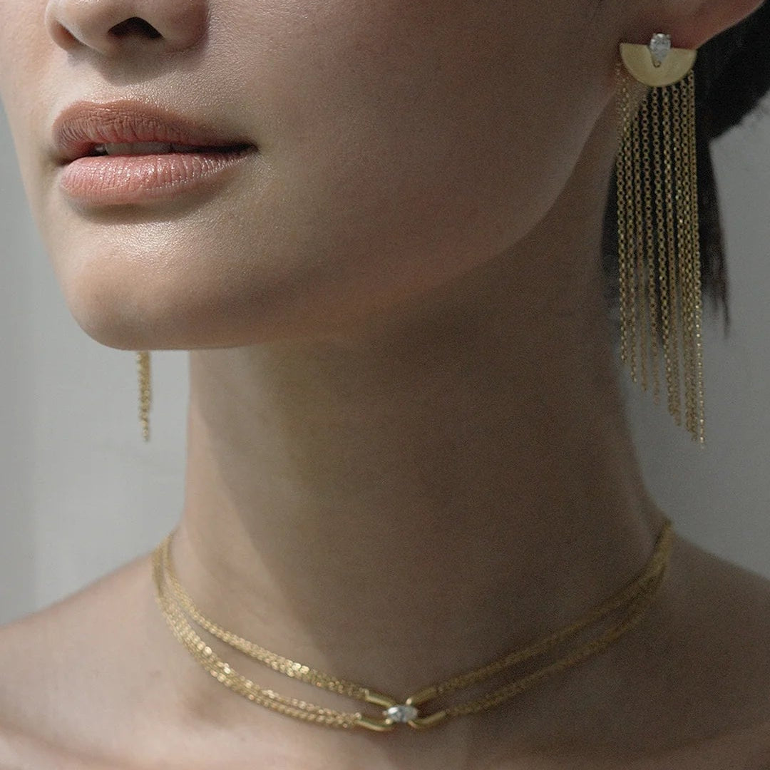 Multi Chains Necklace & Earrings Set - ARTSY SILVER