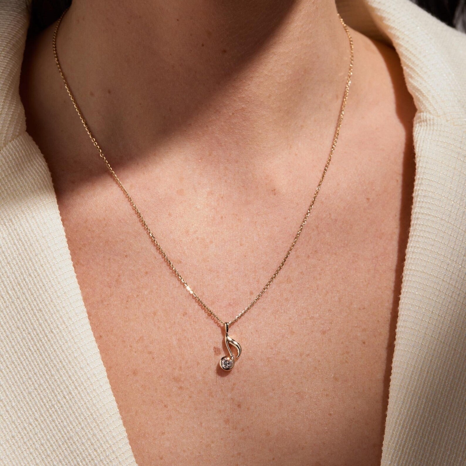 Musical Note Zircon Necklace - ARTSY SILVER