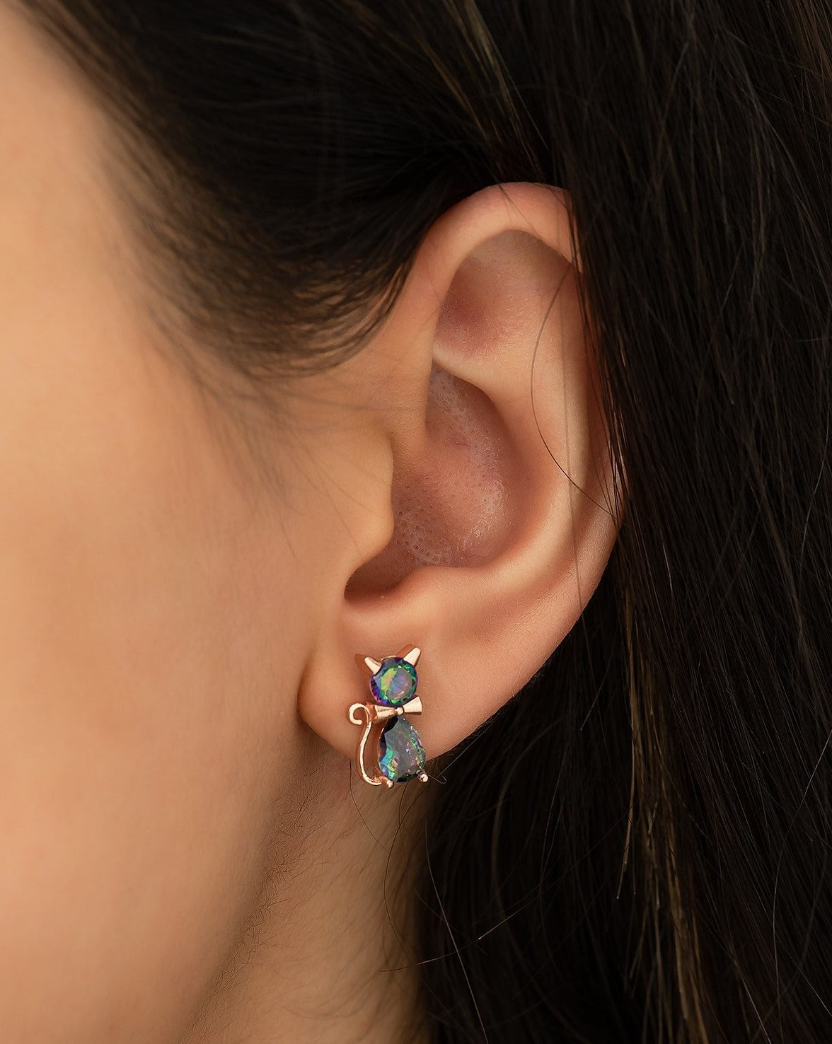 Mystic Topaz Stone Cat Earrings