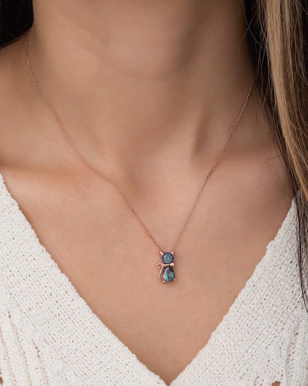 Mystic Topaz Stone Cat Necklace - ARTSY SILVER