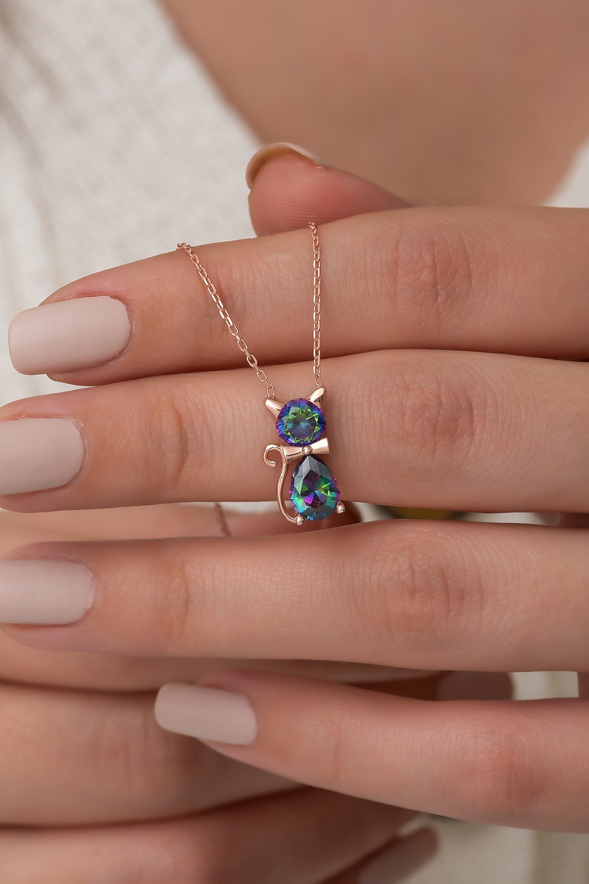 Mystic Topaz Stone Cat Necklace