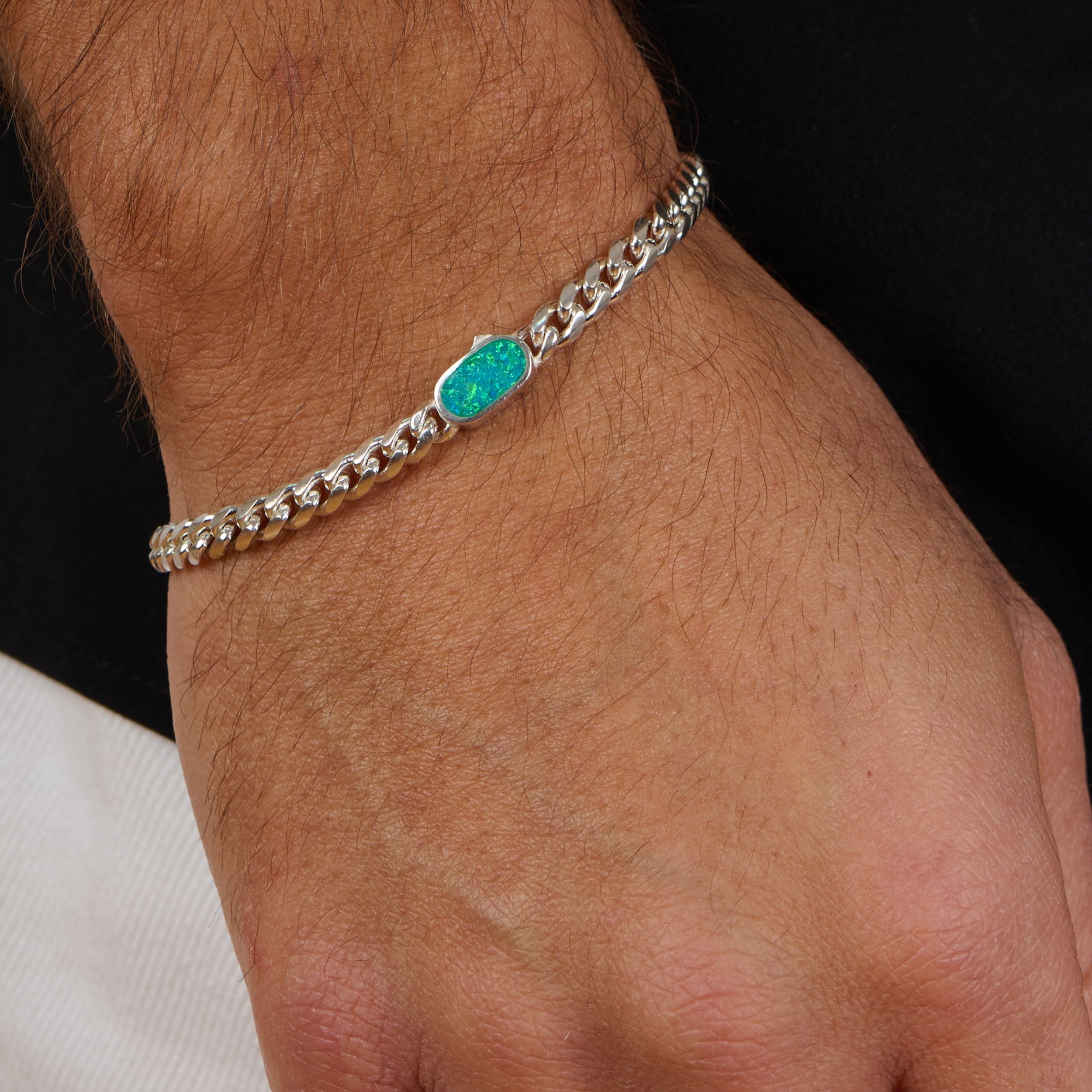 Opal Silver Men Bracelet