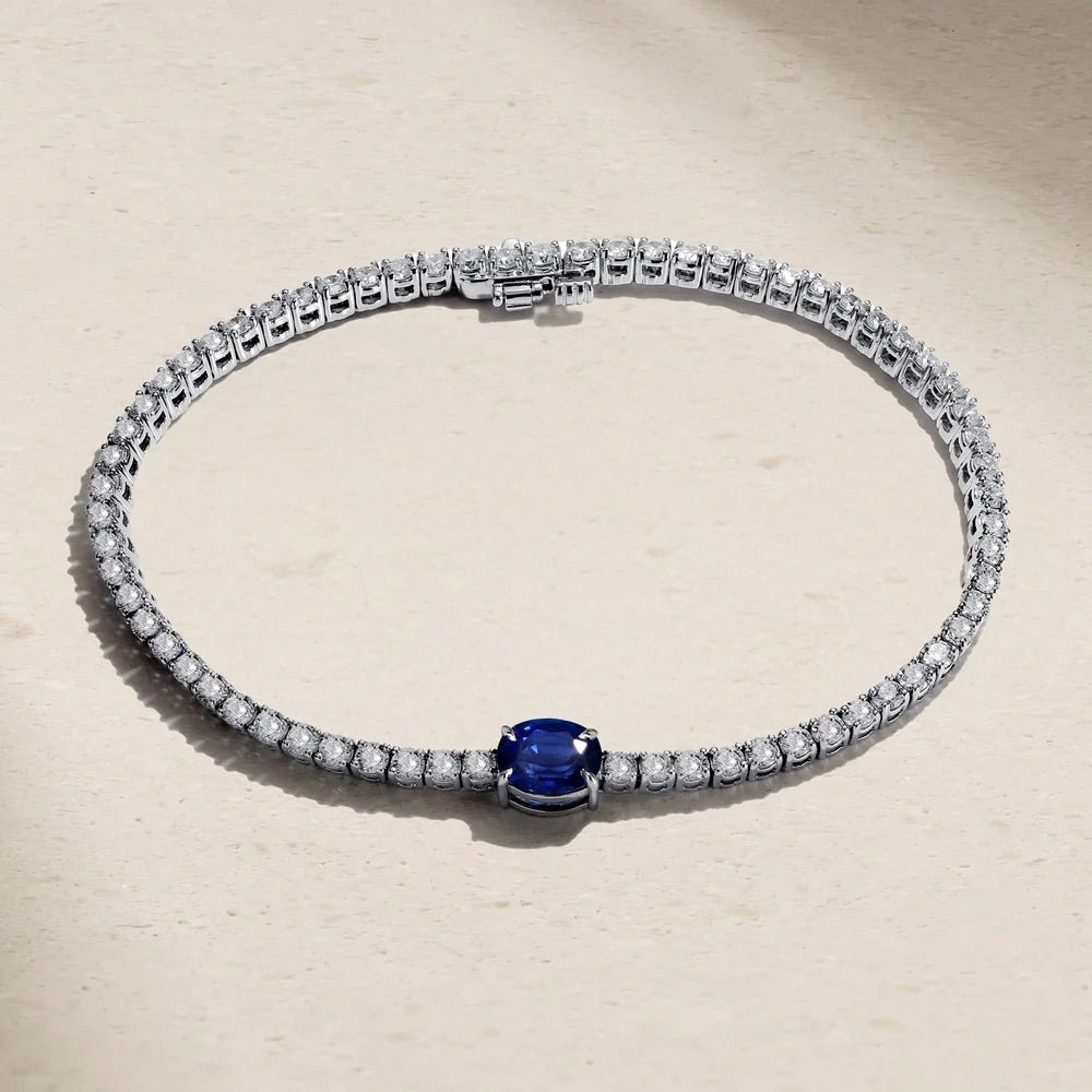 Oval Blue Sapphire and Zircon Tennis Bracelet - ARTSY SILVER