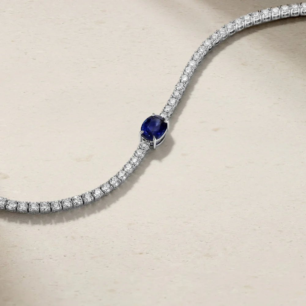 Oval Blue Sapphire and Zircon Tennis Bracelet - ARTSY SILVER