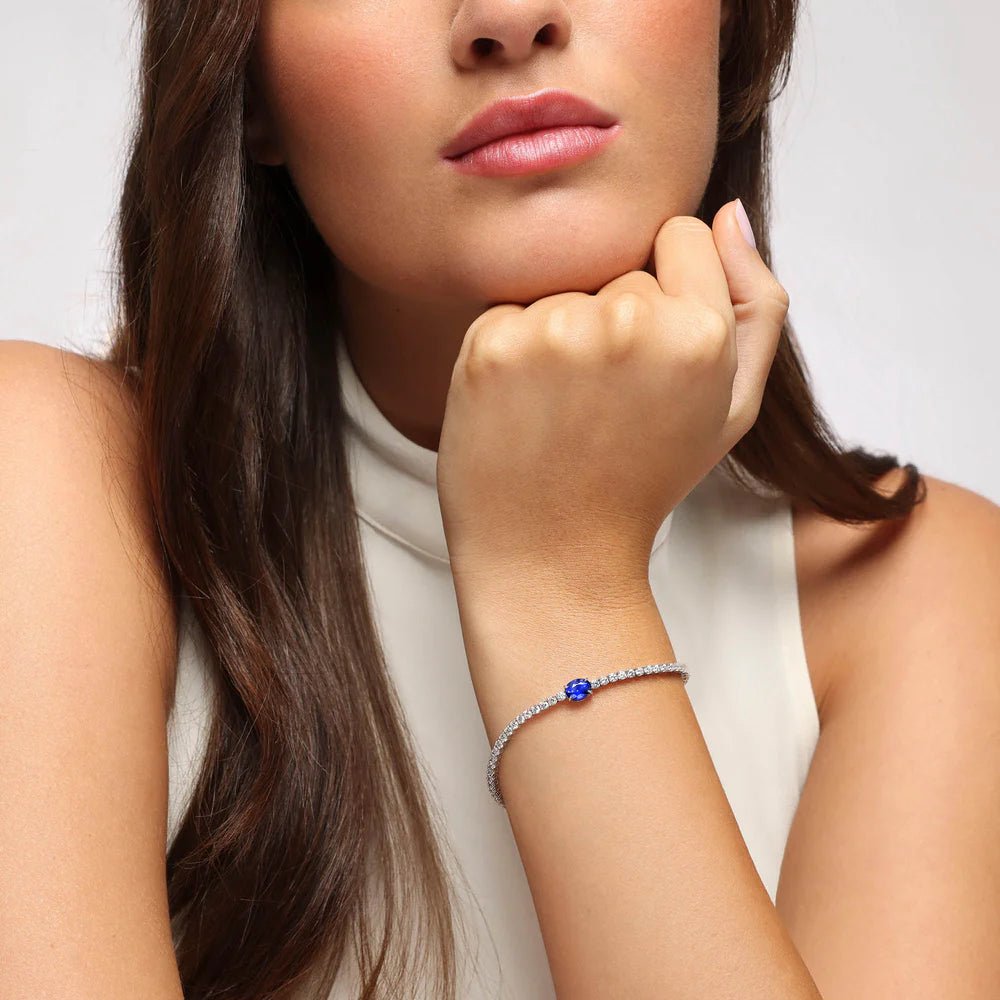 Oval Blue Sapphire and Zircon Tennis Bracelet - ARTSY SILVER