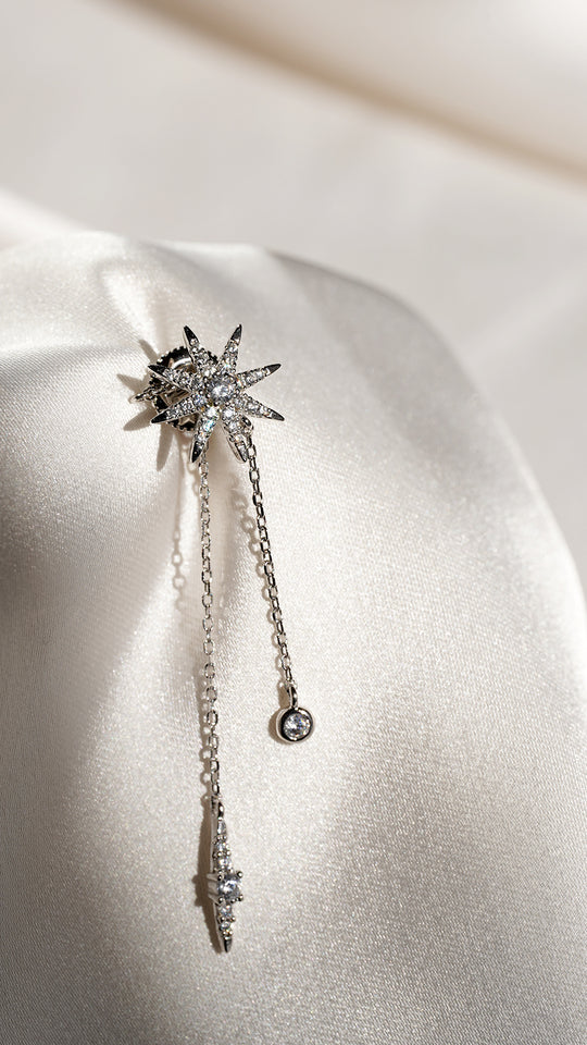 Woman's Star Earrings white zircon - ARTSY SILVER