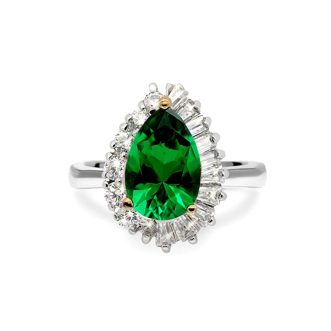 Emerald & Baguette Stones Ring - ARTSY SILVER