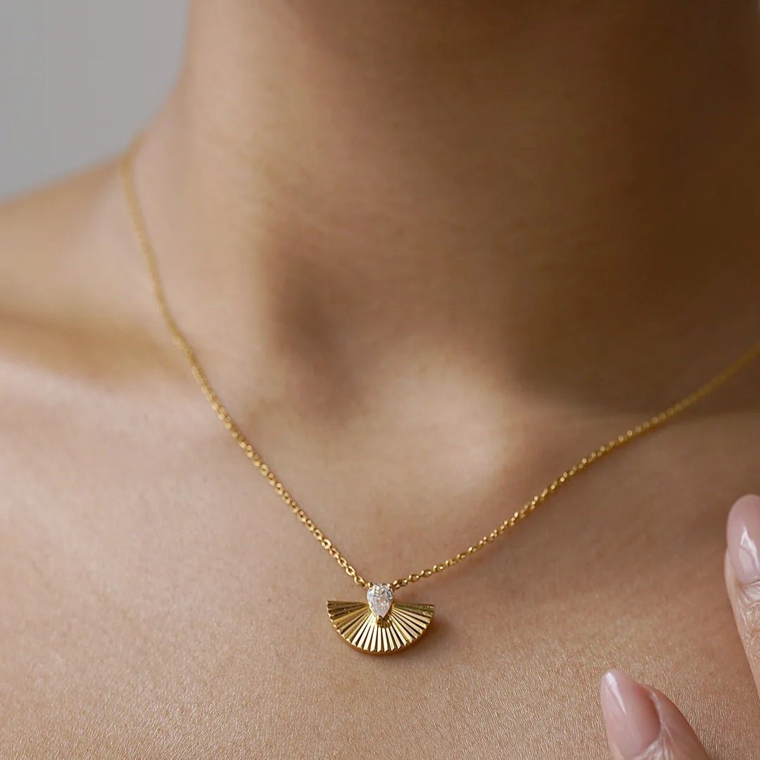 Fanned Zircon Stone Necklace Gold Plated - ARTSY SILVER