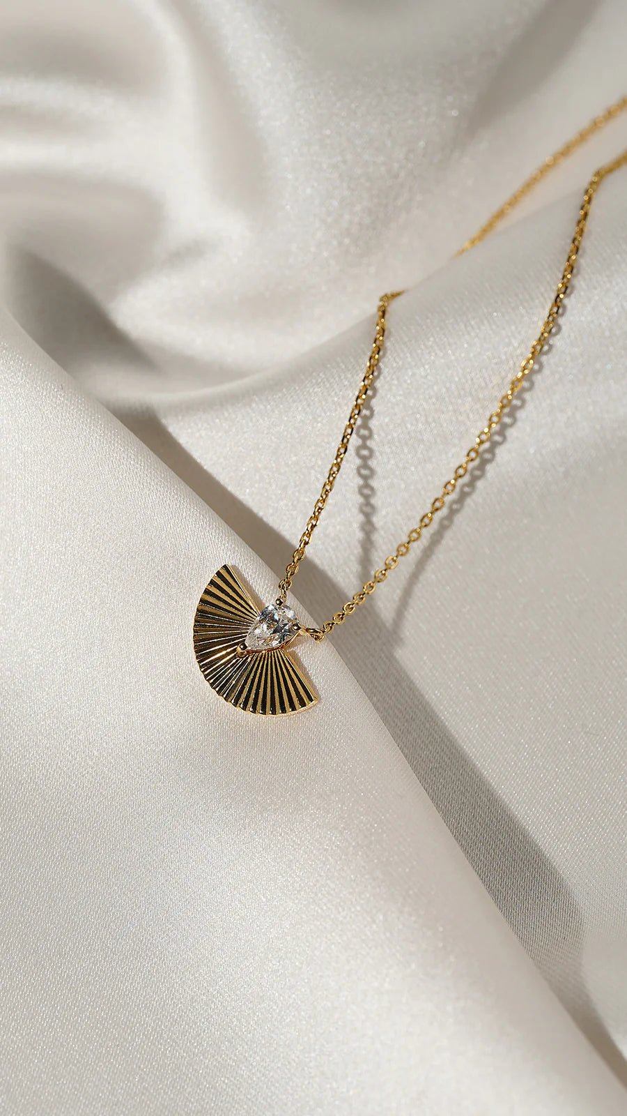 Fanned Zircon Stone Necklace Gold Plated - ARTSY SILVER