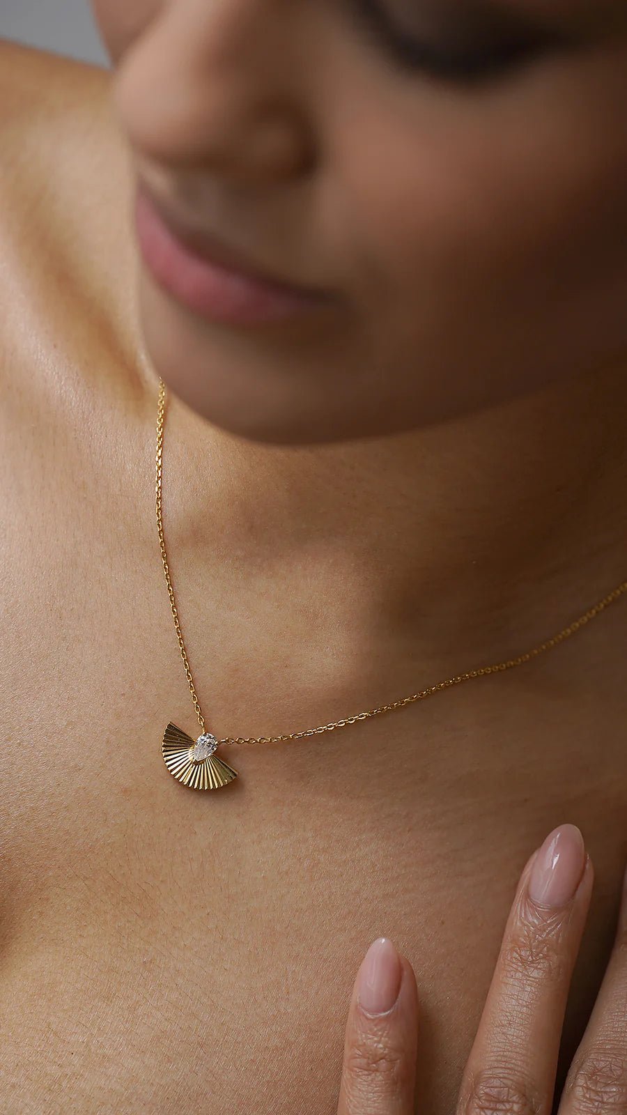Fanned Zircon Stone Necklace Gold Plated - ARTSY SILVER