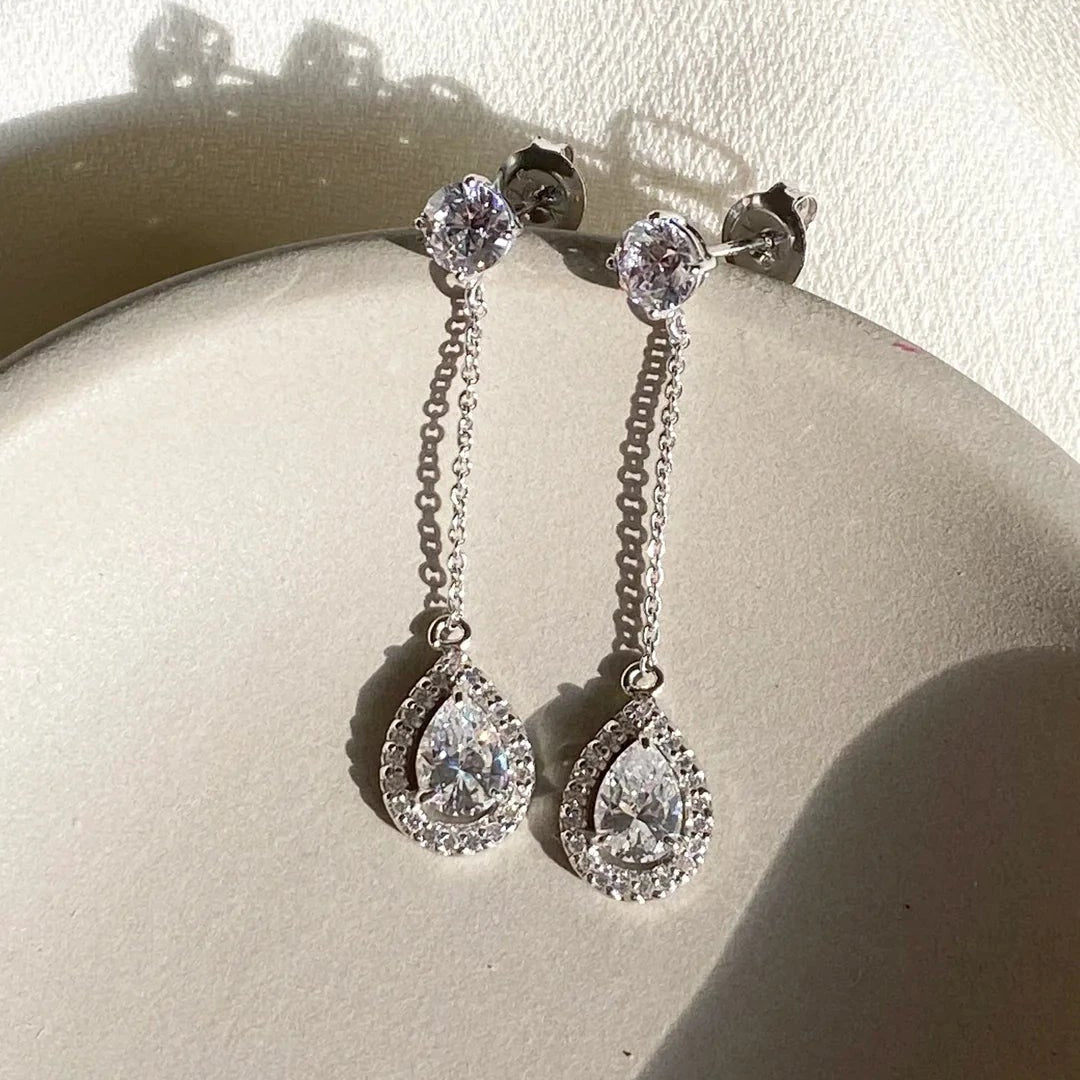 Pear Borderset Drop Earrings - ARTSY SILVER