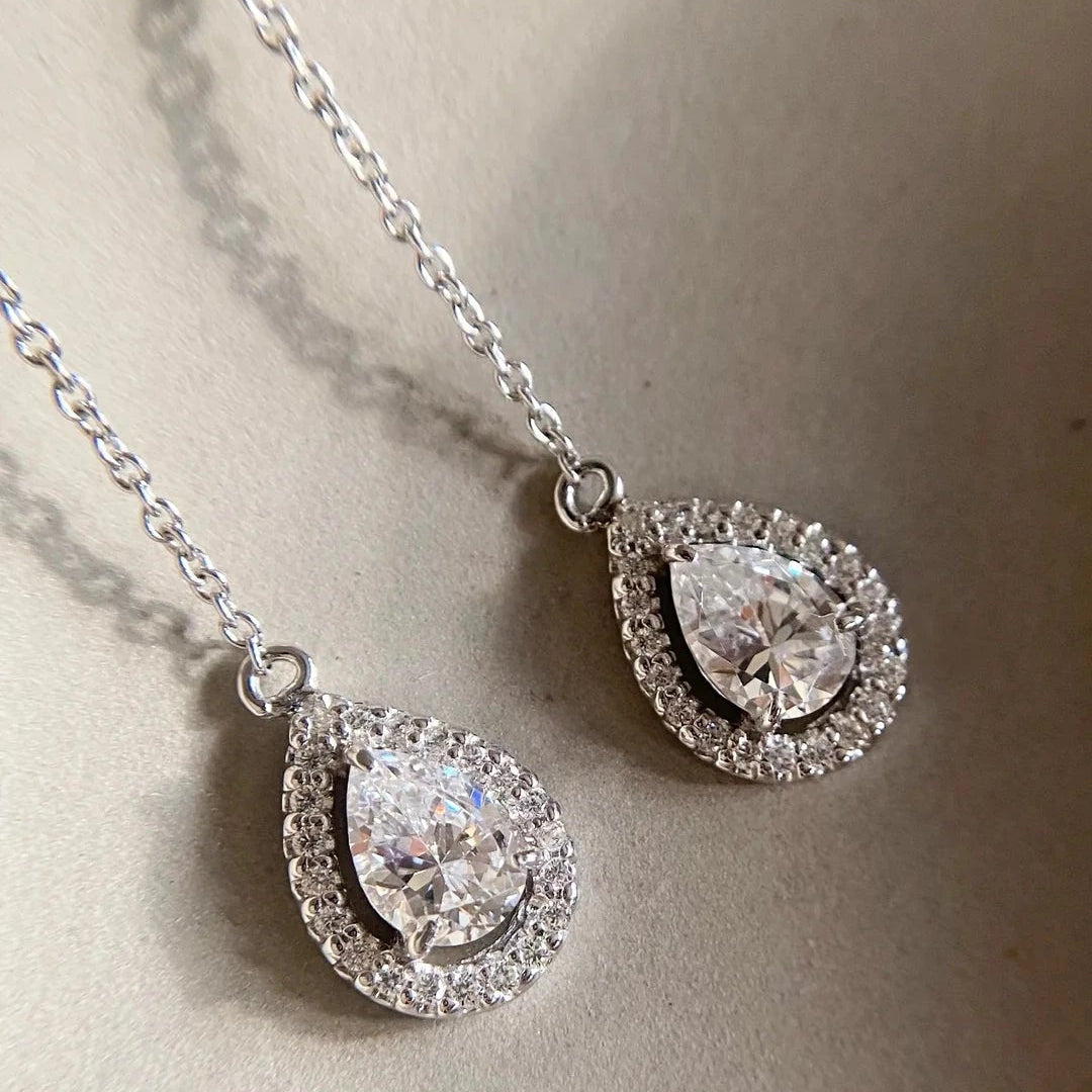 Pear Borderset Drop Earrings - ARTSY SILVER