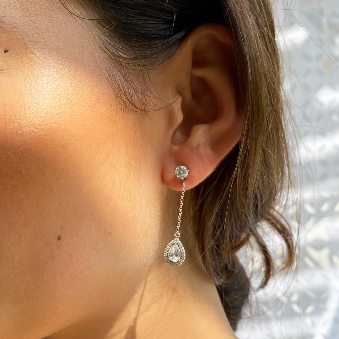 Pear Borderset Drop Earrings - ARTSY SILVER