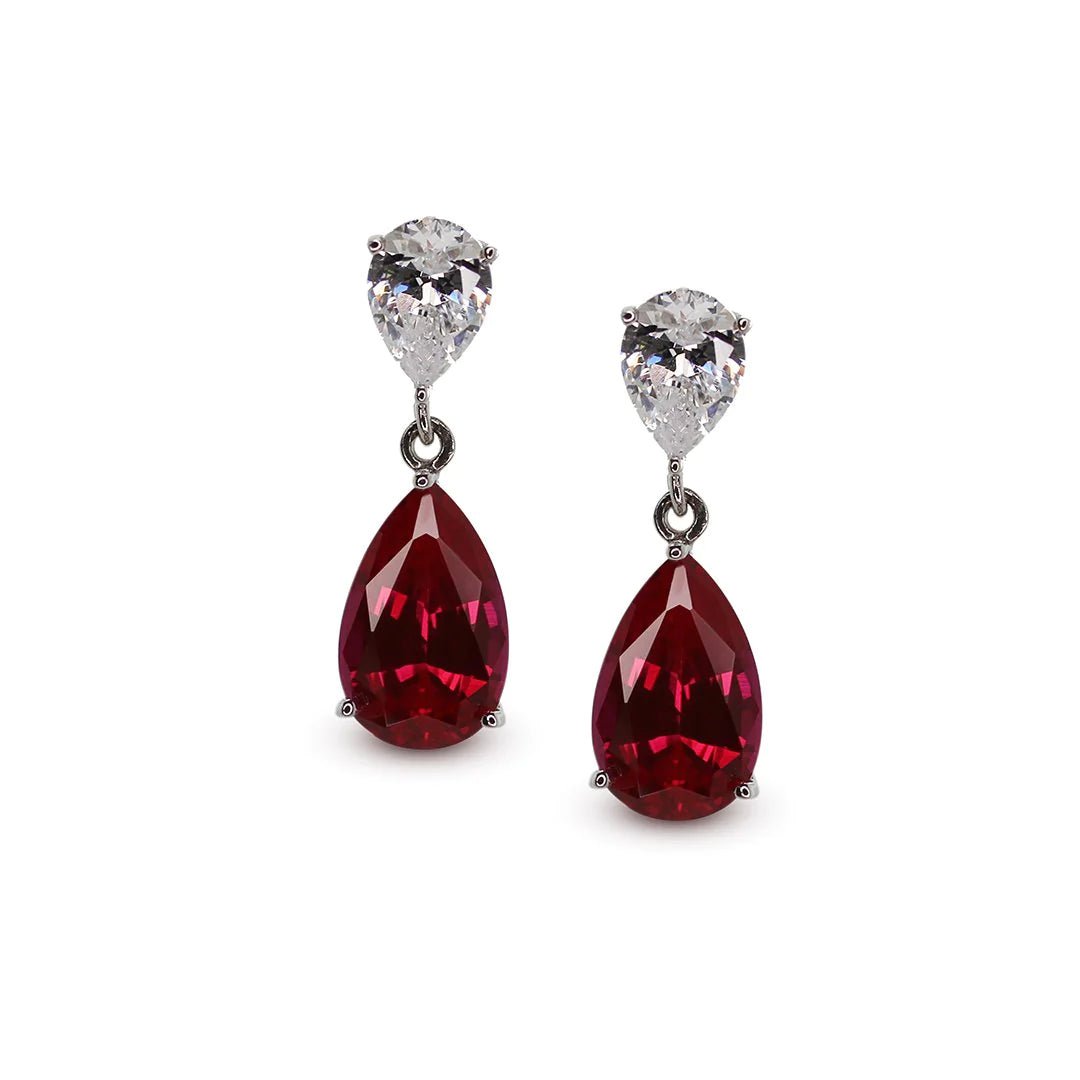 Pear Ruby Stone Earrings - ARTSY SILVER