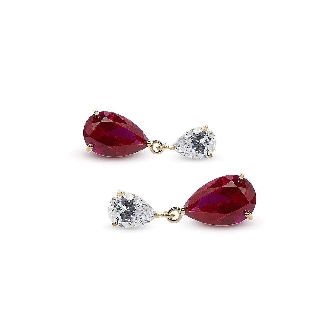 Pear Ruby Stone Earrings - ARTSY SILVER