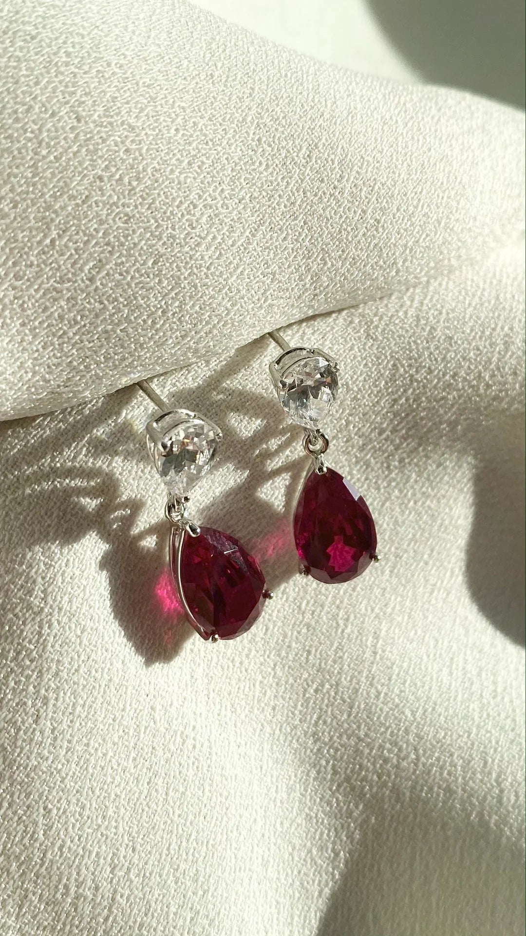 Pear Ruby Stone Earrings - ARTSY SILVER