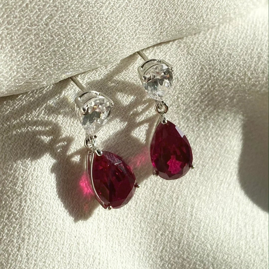 Pear Ruby Stone Earrings - ARTSY SILVER