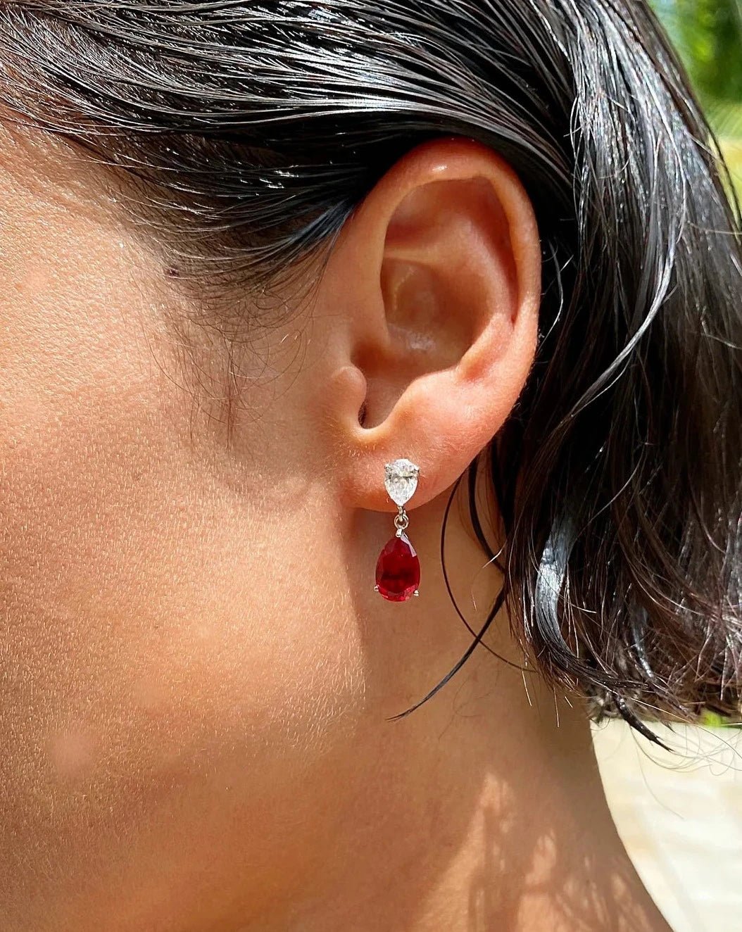 Pear Ruby Stone Earrings - ARTSY SILVER