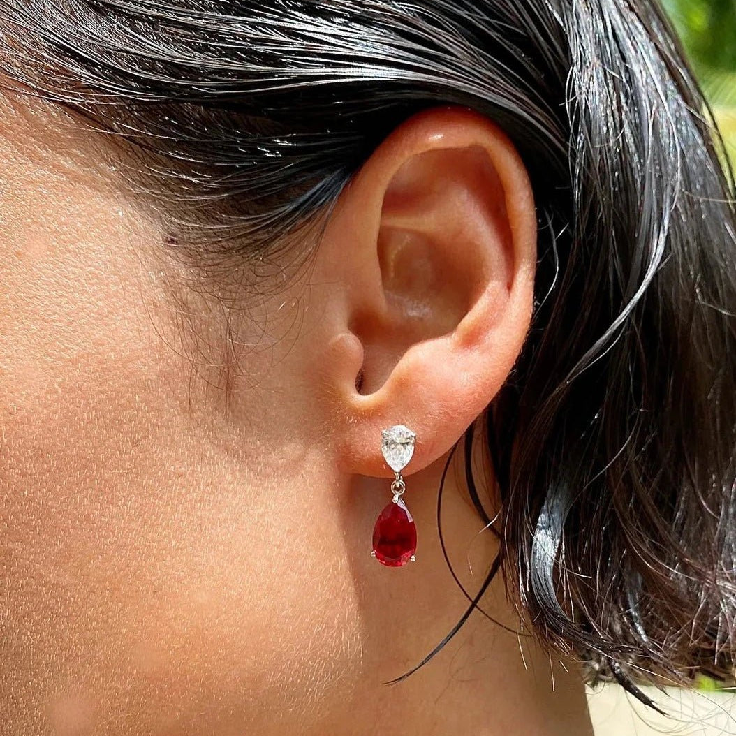 Pear Ruby Stone Earrings - ARTSY SILVER
