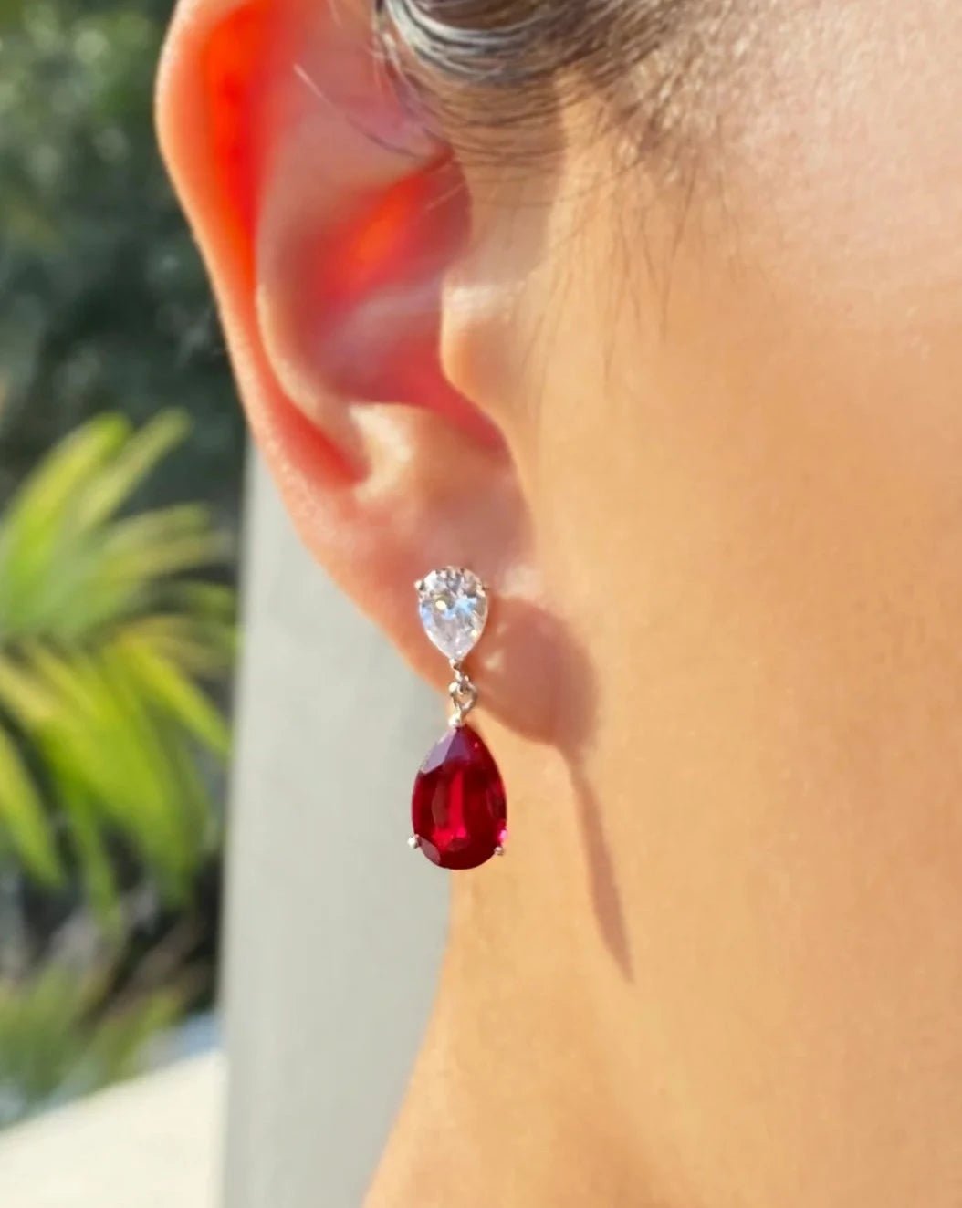 Pear Ruby Stone Earrings - ARTSY SILVER