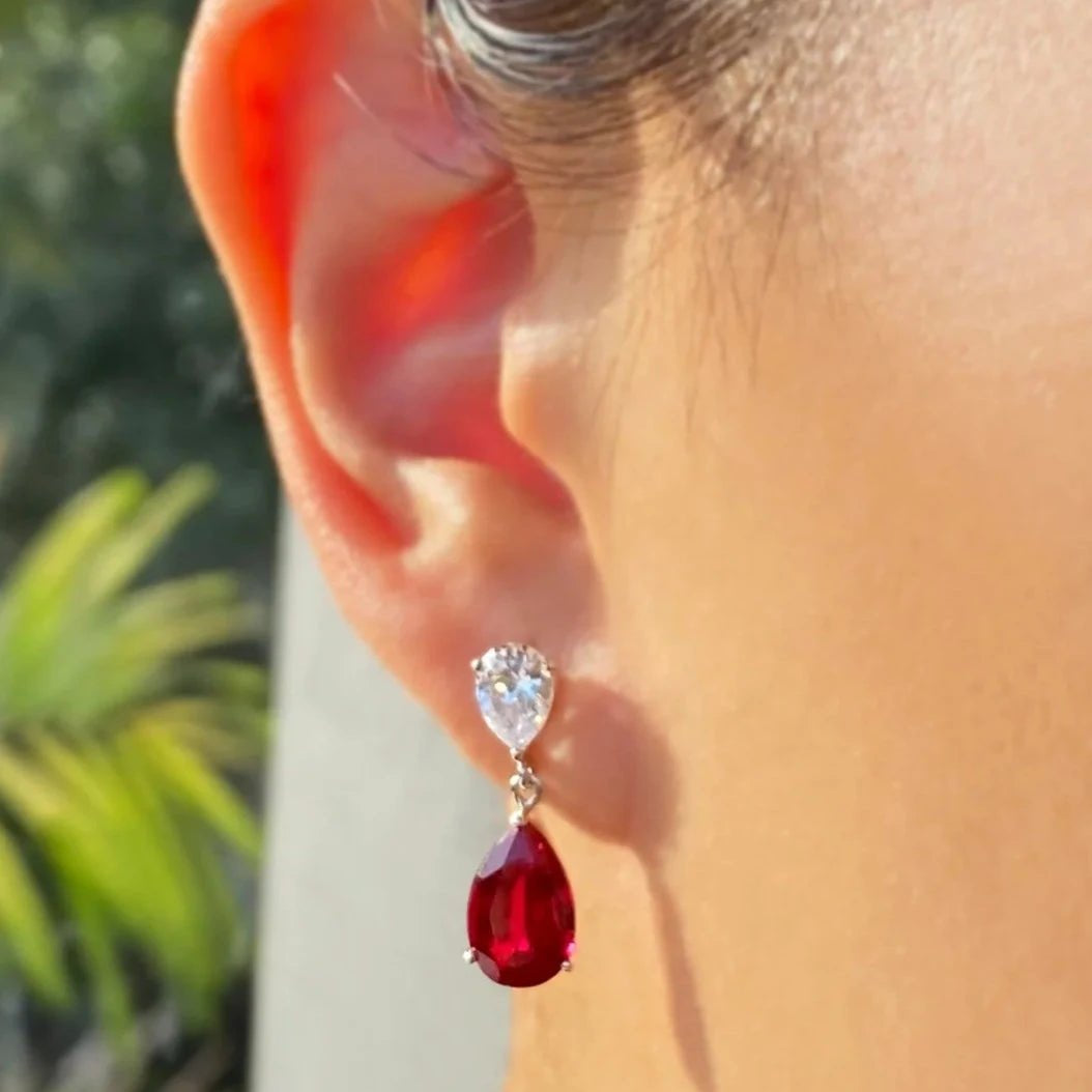 Pear Ruby Stone Earrings - ARTSY SILVER