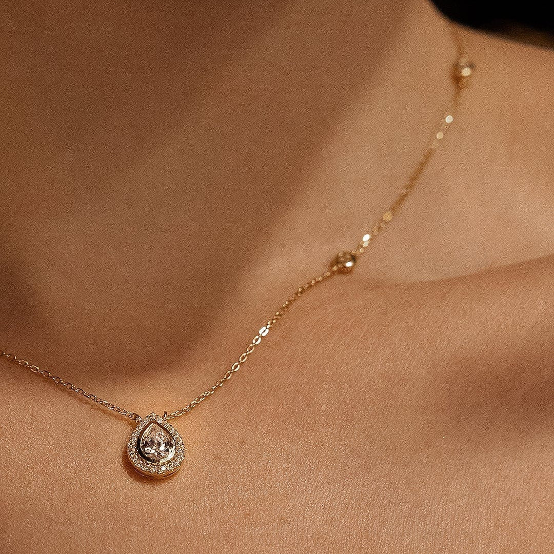 Gold Plated Pear Zircon Stone Necklace & Earrings Set - ARTSY SILVER