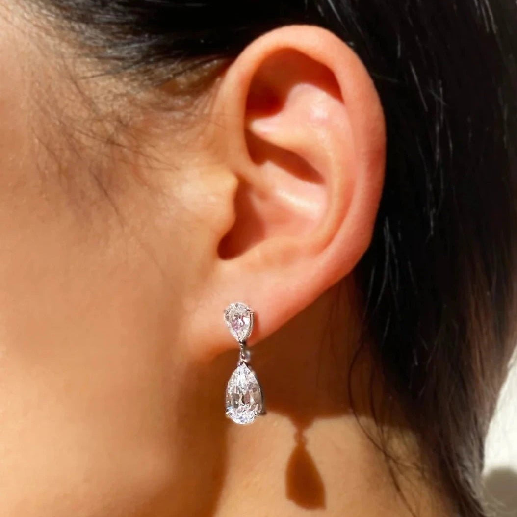 Pear Zircon Stone Earrings - ARTSY SILVER