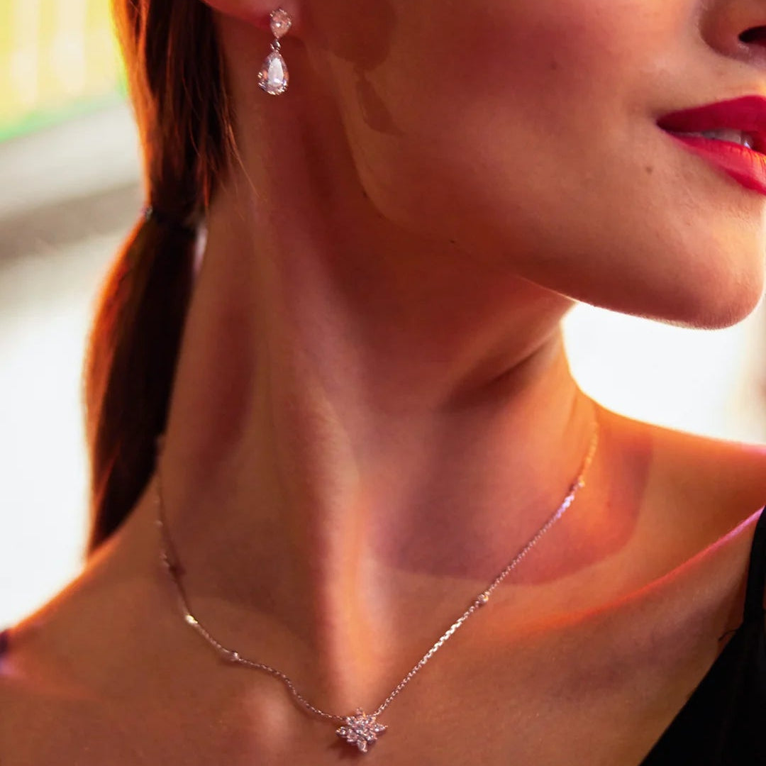 Shiny Zircon Stone Necklace & Earrings Set - ARTSY SILVER