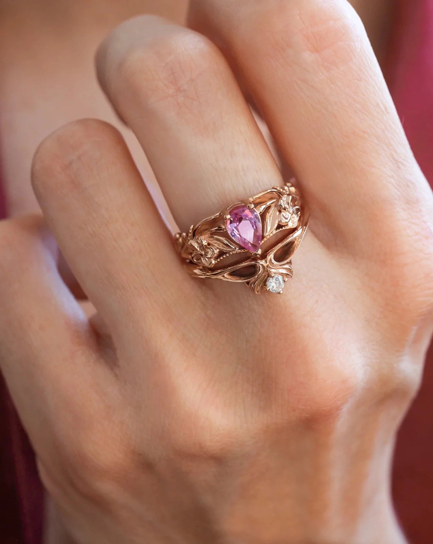 Pink Pear Stone 2 Set Ring - ARTSY SILVER