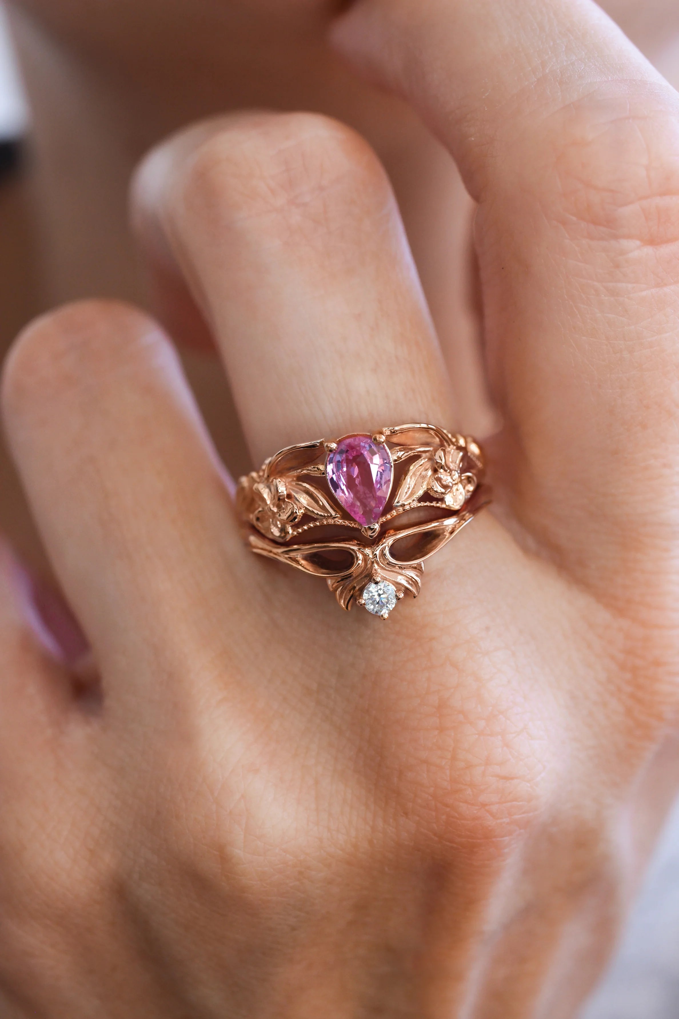 Pink Pear Stone 2 Set Ring - ARTSY SILVER